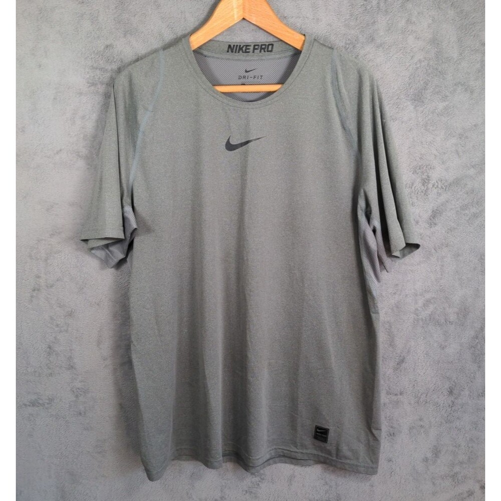 Nike Pro Short-Sleeve Top Size XL Gray Performance Dri-Fit Mesh Lightweight